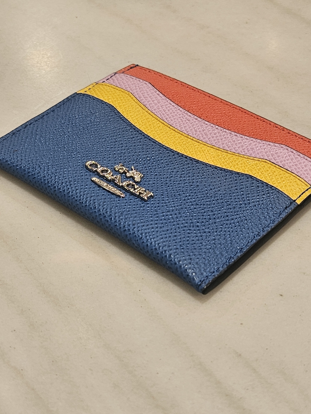 COACH Slim Card Case Wallet in Colorblock Crossgrain Leather Multicolor Rainbow - Picture 2 of 8